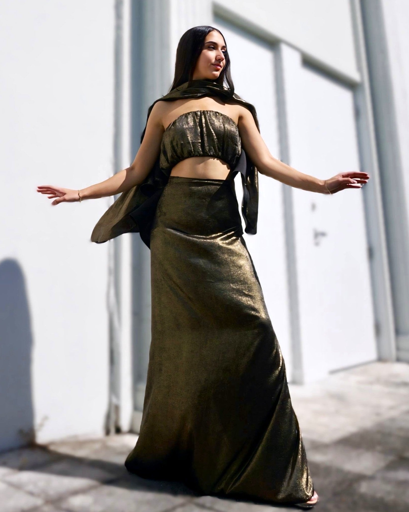 Multi-Way Cape Top | Reversible Holiday | Black / Gold Foil Multi-Way Cape Top | Reversible Holiday | Black / Gold Foil