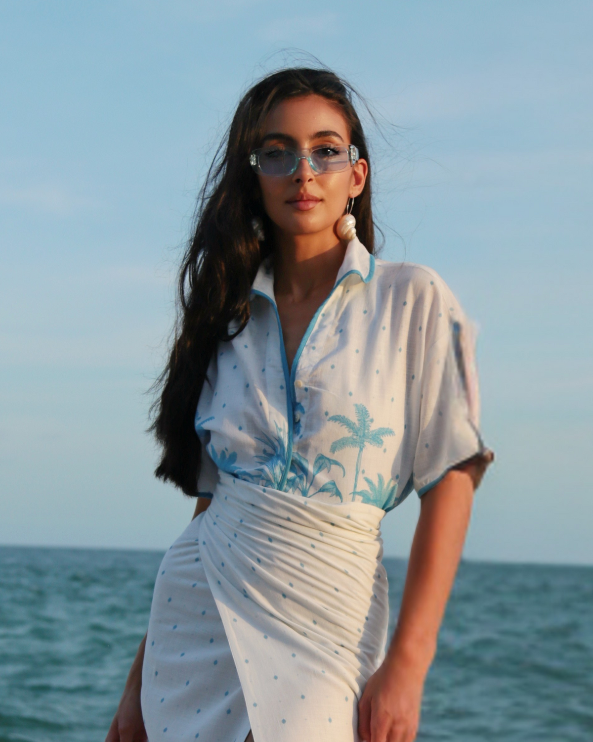 Palma Blue / Palma Green_model1 Des:Model is 5’8” DD cup and wears size XS and US 2