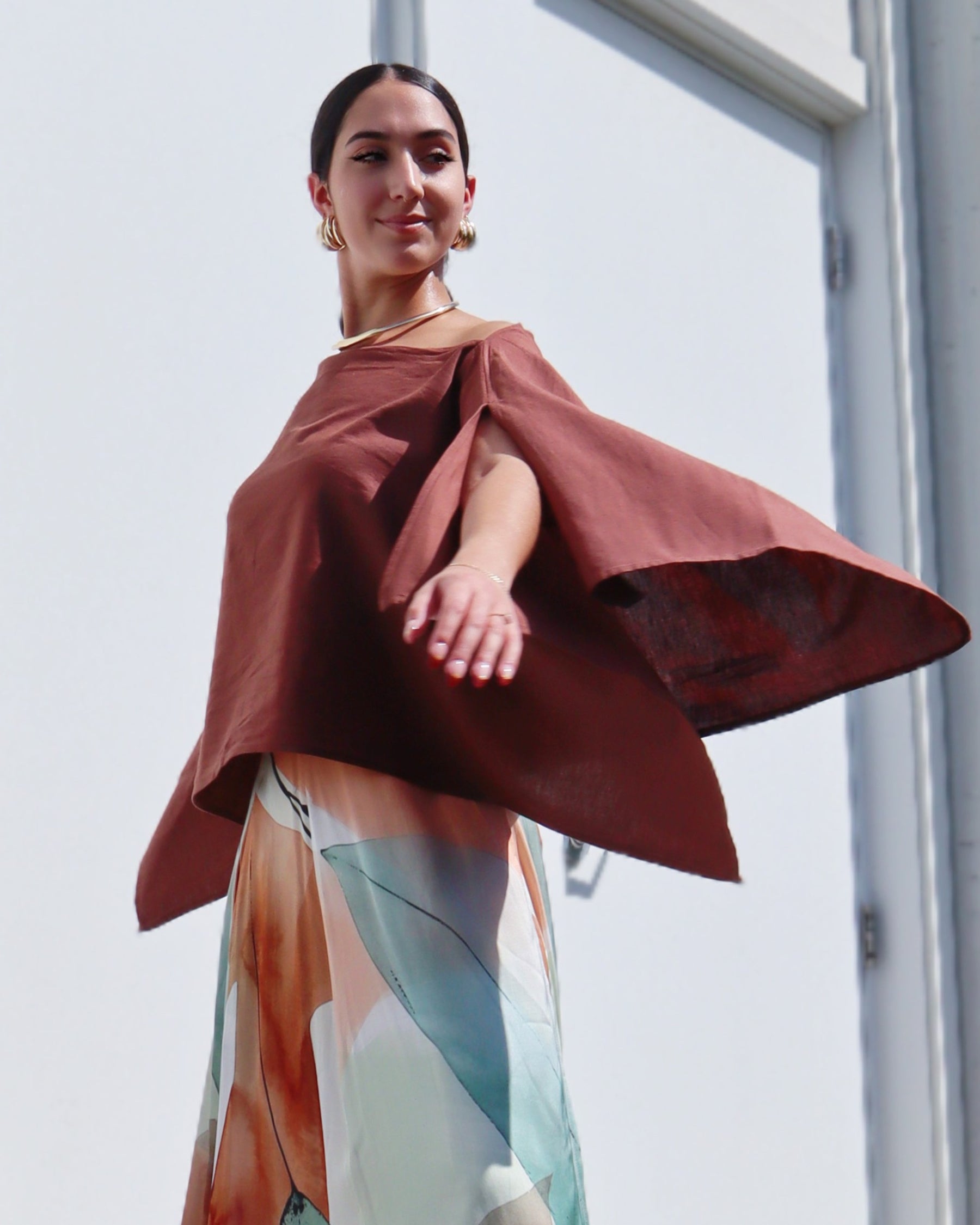 Multiway Linen Cape Top – Brown