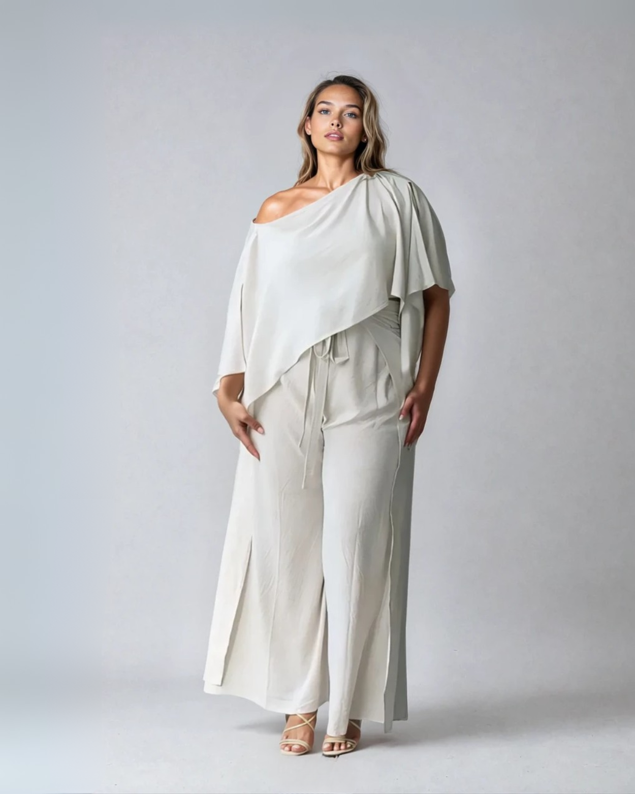 Oatmeal_model2 Des:Model is 5’9” and wears size L and US 14