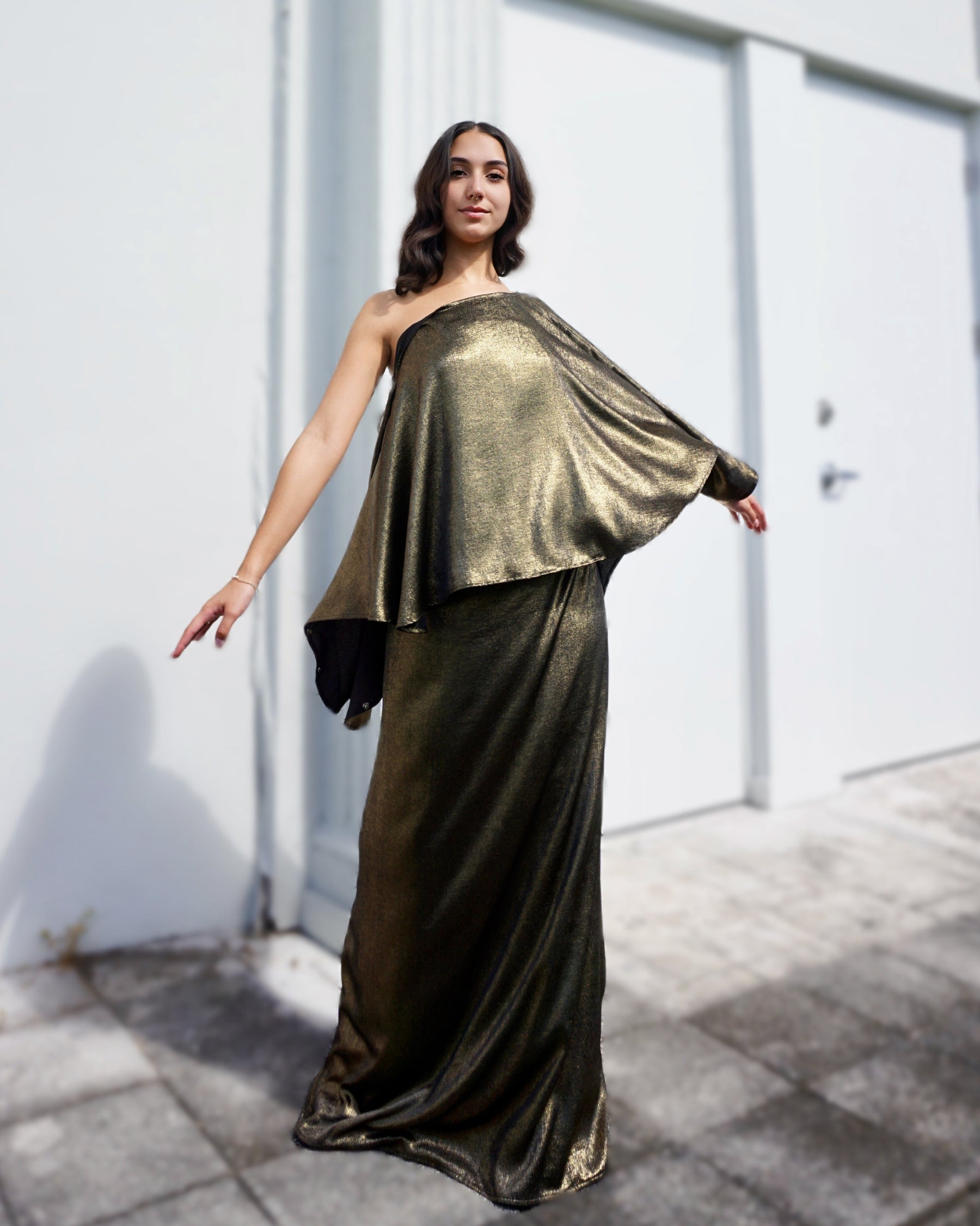 Multi-Way Cape Top | Reversible Holiday | Black / Gold Foil Multi-Way Cape Top | Reversible Holiday | Black / Gold Foil
