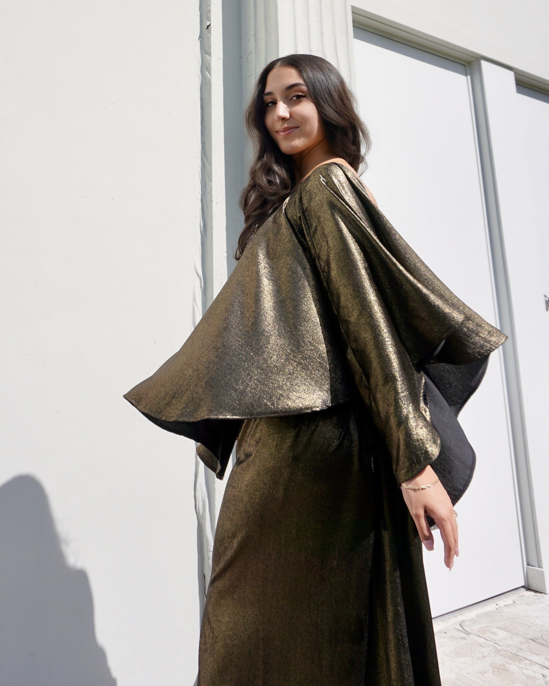 Multi-Way Cape Top | Reversible Holiday | Black / Gold Foil Multi-Way Cape Top | Reversible Holiday | Black / Gold Foil