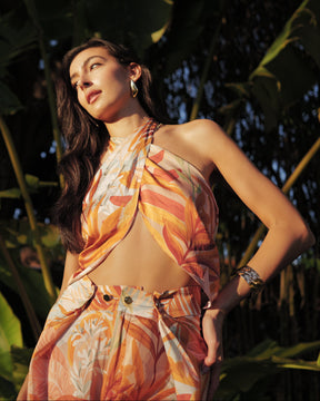 Solstice Orange / Ruby Bloom_model1 Des:Model is 5'9” DD cup and wears size S and US 2