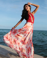 Sunset Bloom_model1 Des:Model is 5’8” D cup and wears size XS and US 2