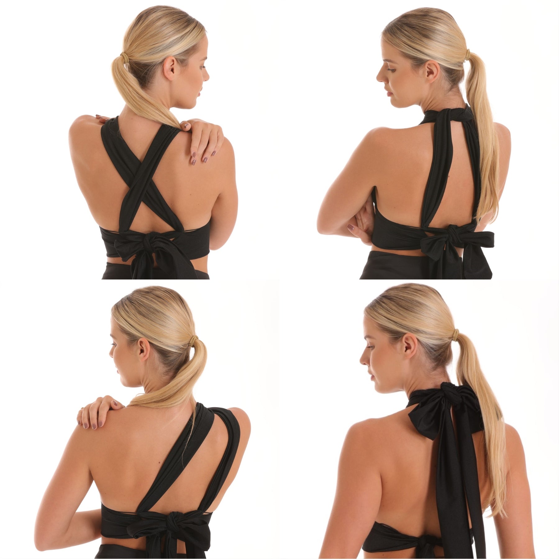 balia 8 way wrap top in black - back view